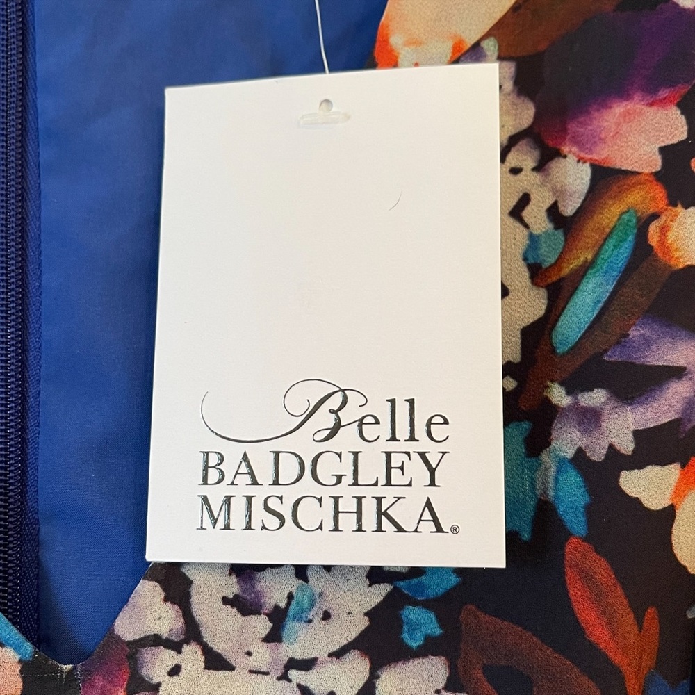 BELLE BADGLEY MISCHKA BLUE PURPLE MULTICOLOR FLORAL V-NECK MINI DRESS - Picture 15 of 16